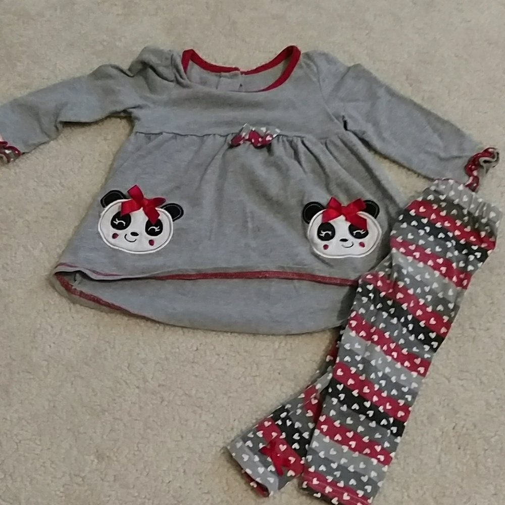 Panda long sleeve and heart pants combo